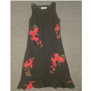 Jessica Howard Floral Dress‎ Sleeveless Ruffle Hem Black Dress Size 10